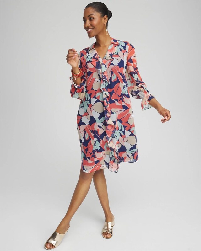 Abstract Ruffle Front Shirt Dress - image 2
